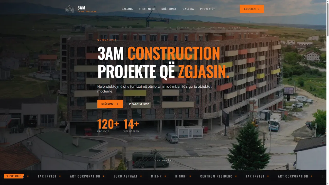 Pamje e webfaqes së 3AM Construction me projekte ndërtimi